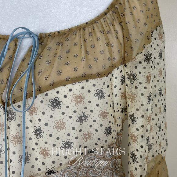 Extremely Rare Silk Print Top ASO Fred Angel Blouse Boho ALT Lorelai Gilmore - Picture 10 of 11